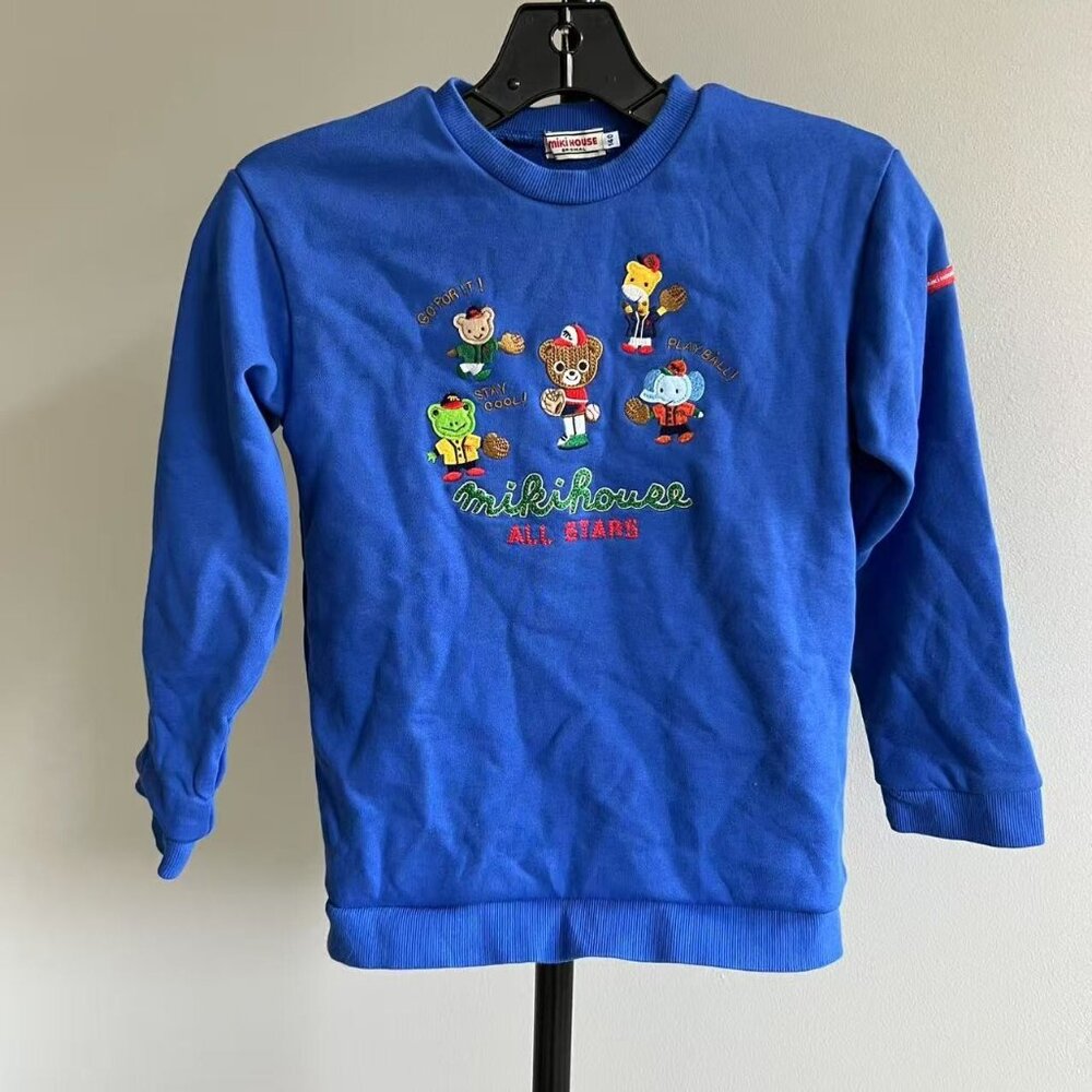 Miki House Boys Blue Animal Embroidery Sweatshirt Size 140cm 100% cotton